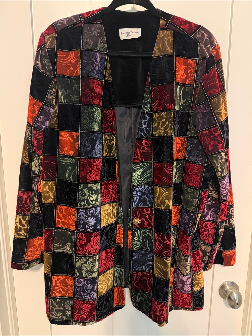 Vintage Stephanie Thomas Multicolor Patchwork Velvet Blazer - Women's